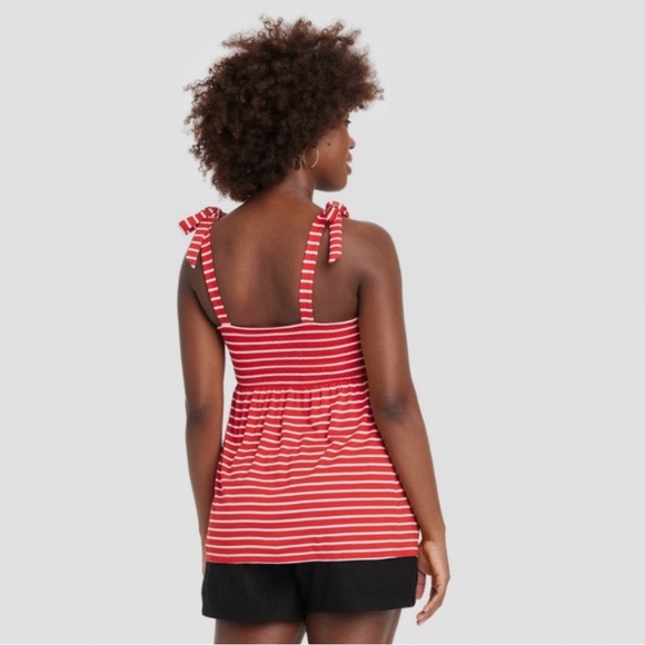 Isabel Maternity Red and White Stripes Tie Strap Maternity Tank Top - Picture 3 of 5